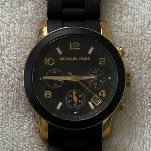 Michael Kors Black & Gold Chronograph Watch MK5191 Silicone Strap
